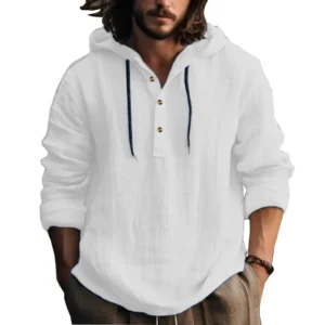 24 new cotton and linen shirts hooded loose large size casual sweater long sleeve hoodie men